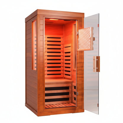 Full Spectrum Infrared Sauna with Fda-Certified 660Nm & 850Nm Red Light Therapy, Low EMF Carbon Fiber Heating Panels, Fast Heat-Up Canadian Hemlock 1-Person Indoor Sauna for Home, 1170W 110V