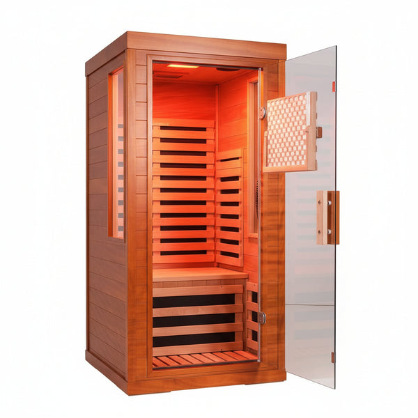 Full Spectrum Infrared Sauna with Fda-Certified 660Nm & 850Nm Red Light Therapy, Low EMF Carbon Fiber Heating Panels, Fast Heat-Up Canadian Hemlock 1-Person Indoor Sauna for Home, 1170W 110V
