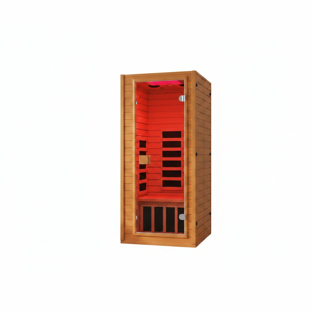 Infrared Sauna with 660 & 850Nm Red Light Therapy, Full Spectrum Sauna with 7 Heater, 1290W 120V, Fast Heat-Up, 1 Person Canadian Hemlock Wood Dry Sauna for Indoor, Home Gym, 31.5*30.3*67"