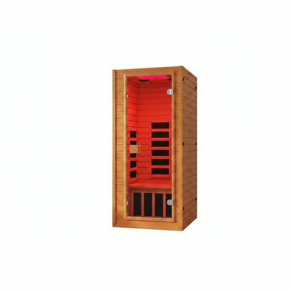 Infrared Sauna with 660 & 850Nm Red Light Therapy, Full Spectrum Sauna with 7 Heater, 1290W 120V, Fast Heat-Up, 1 Person Canadian Hemlock Wood Dry Sauna for Indoor, Home Gym, 31.5*30.3*67"