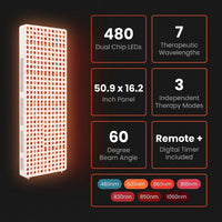 Red Light Therapy Full Body Panel, 480/630/660/810/830/850/1060Nm Blue Red near Infrared Light Device with 480 Dual Chip Clinical Grade Leds, Remote Control, Timer for Face, Body, BO-2400 — Results & Stats